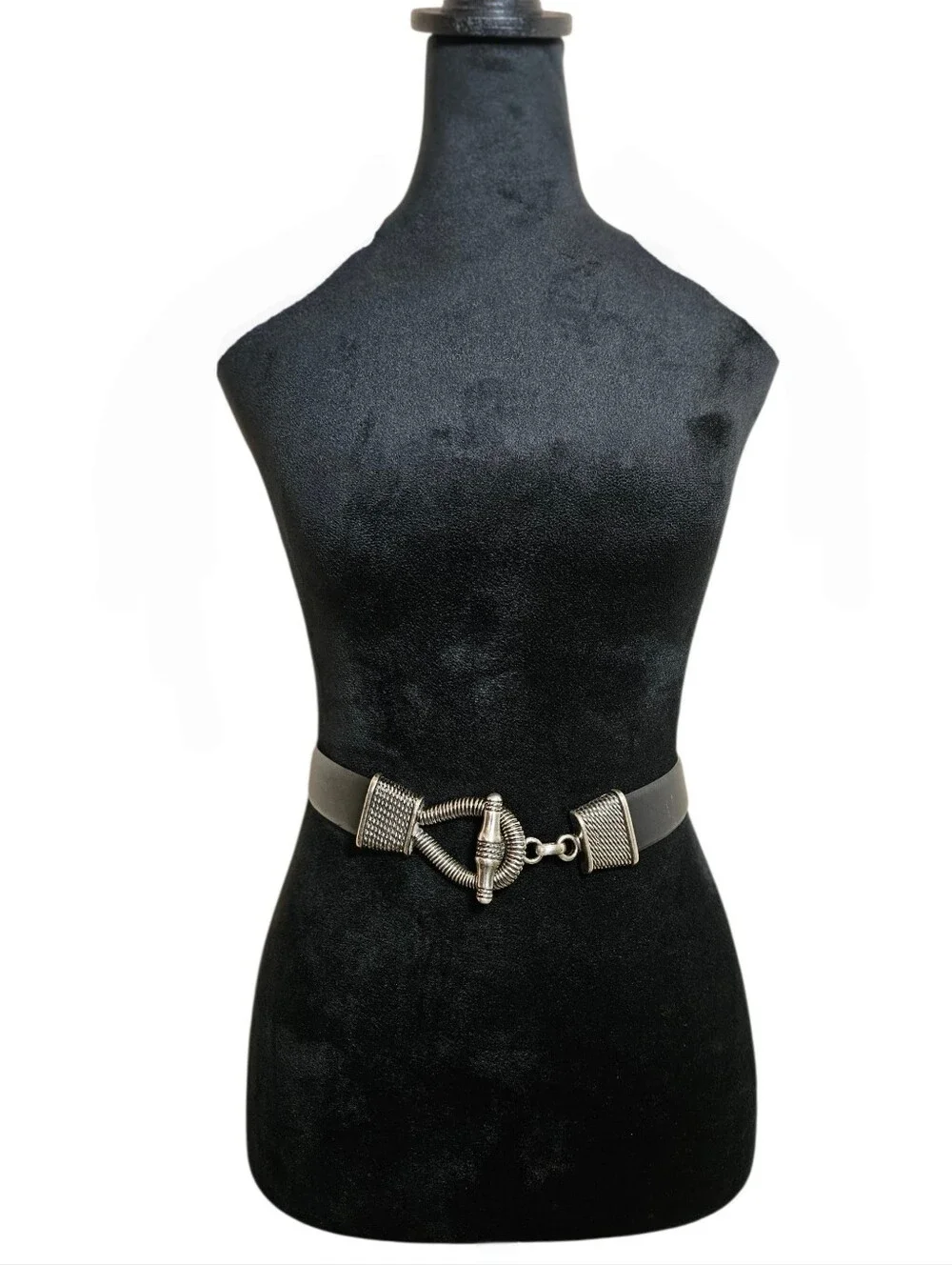 Vintage Cipriani Women's Black Leather  Loop & Toggle Buckle Statement Belt L